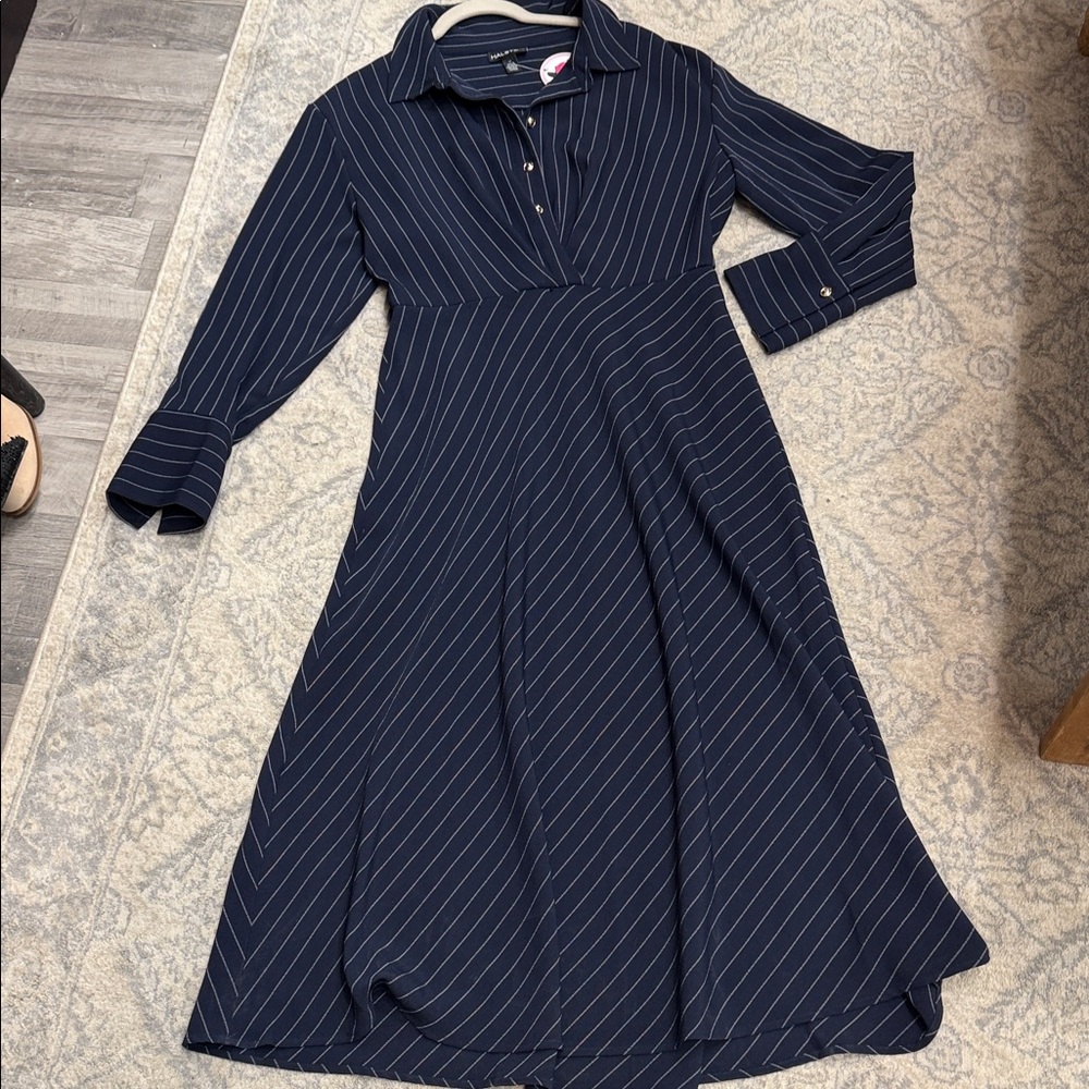 Classic Navy Pinstripe Shirt Dress by Halston